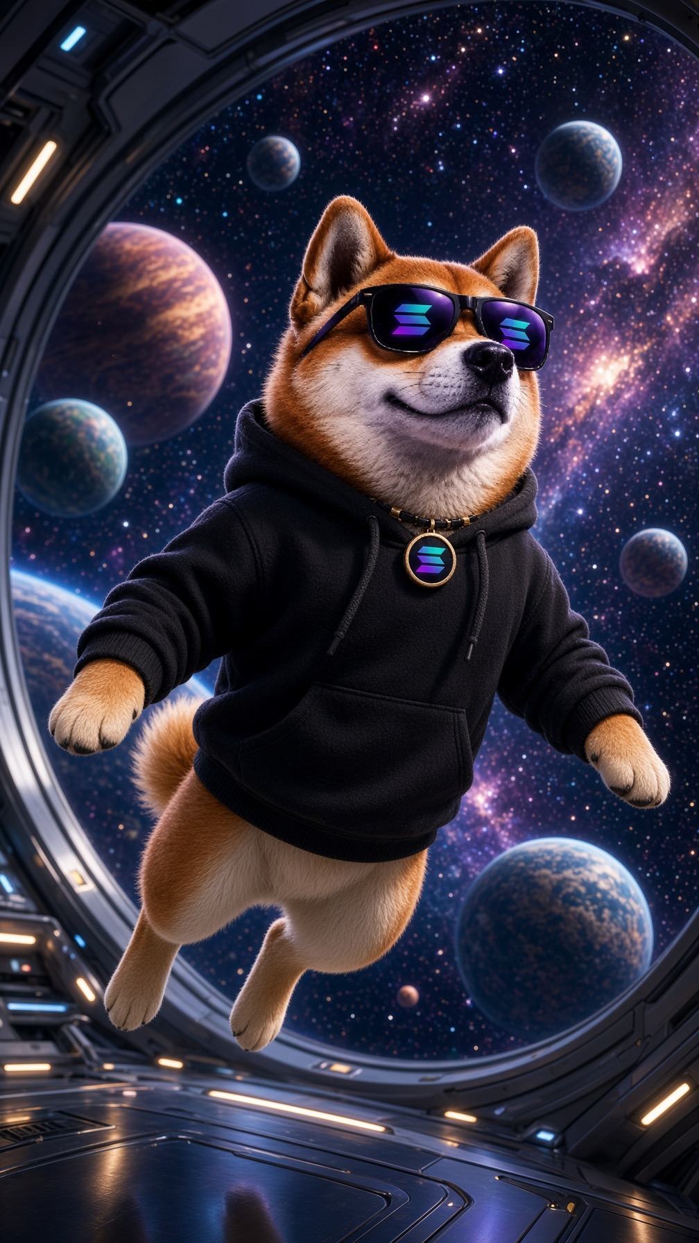 MOONDOG floating in zero gravity aboard a space station